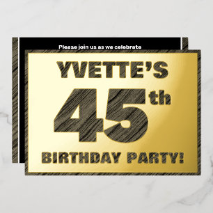 Invitación Con Relieve Metalizado Fiesta de cumpleaños número 45 — Texto con textura