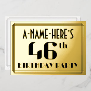 Invitación Con Relieve Metalizado Fiesta de cumpleaños número 46: Aspecto Art Deco “