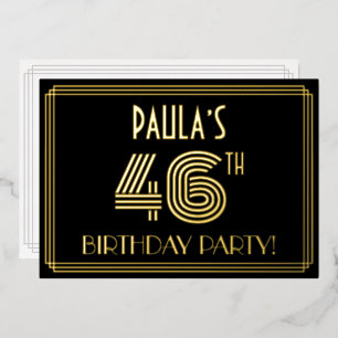 Invitación Con Relieve Metalizado Fiesta de cumpleaños número 46 — Estilo Art Deco “