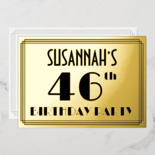 Invitación Con Relieve Metalizado Fiesta de cumpleaños número 46 — Look Art Déco “46