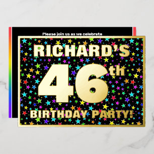 Invitación Con Relieve Metalizado Fiesta de cumpleaños número 46 — Patrón de estrell