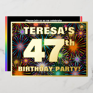 Invitación Con Relieve Metalizado Fiesta de cumpleaños número 47 — Fuegos artificial