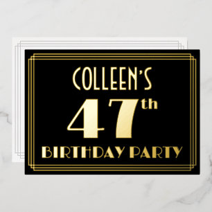 Invitación Con Relieve Metalizado Fiesta de cumpleaños número 47: Look Art Deco “47”