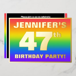 Invitación Con Relieve Metalizado Fiesta de cumpleaños número 47: Patrón de arcoíris