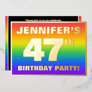 Invitación Con Relieve Metalizado Fiesta de cumpleaños número 47: Patrón de arcoíris