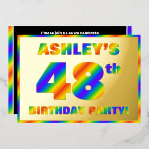Invitación Con Relieve Metalizado Fiesta de cumpleaños número 48 — Divertido '48' co