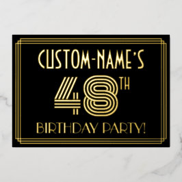 Invitación Con Relieve Metalizado Fiesta de cumpleaños número 48 — Estilo Art Deco “
