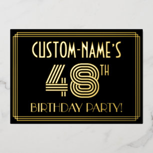 Invitación Con Relieve Metalizado Fiesta de cumpleaños número 48 — Estilo Art Deco “