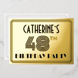 Invitación Con Relieve Metalizado Fiesta de cumpleaños número 48 — Estilo Art Déco “