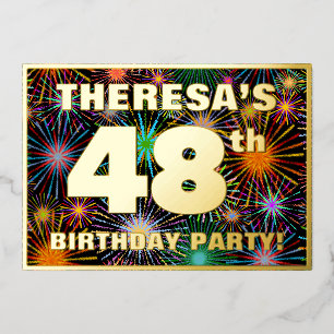 Invitación Con Relieve Metalizado Fiesta de cumpleaños número 48 — Fuegos artificial