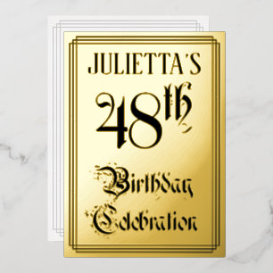 Invitación Con Relieve Metalizado Fiesta de cumpleaños número 48 — Letra elegante + 