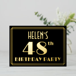 Invitación Con Relieve Metalizado Fiesta de cumpleaños número 48: Look Art Deco “48”
