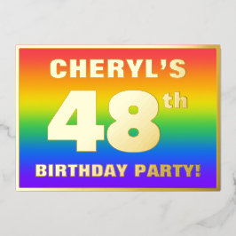 Invitación Con Relieve Metalizado Fiesta de cumpleaños número 48: Patrón de arcoíris
