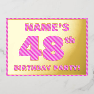 Invitación Con Relieve Metalizado Fiesta de cumpleaños número 48 — Rayas rosadas, di