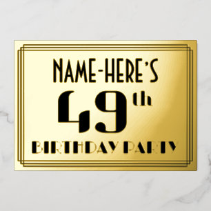 Invitación Con Relieve Metalizado Fiesta de cumpleaños número 49: Aspecto Art Deco “