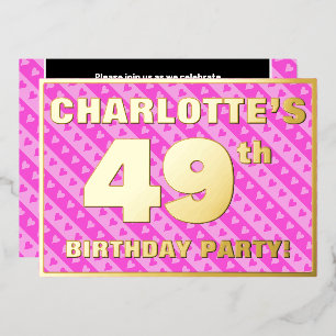 Invitación Con Relieve Metalizado Fiesta de cumpleaños número 49 — Corazones y rayas