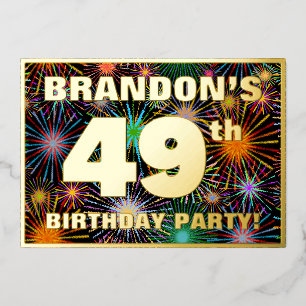 Invitación Con Relieve Metalizado Fiesta de cumpleaños número 49 — Fuegos artificial
