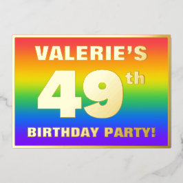 Invitación Con Relieve Metalizado Fiesta de cumpleaños número 49: Patrón de arcoíris