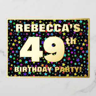Invitación Con Relieve Metalizado Fiesta de cumpleaños número 49 — Patrón de estrell