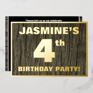 Invitación Con Relieve Metalizado Fiesta de cumpleaños número 4: Patrón de grano de