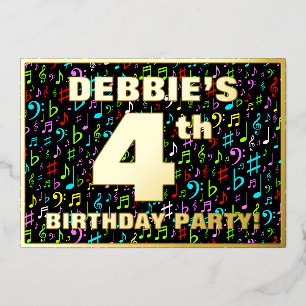 Invitación Con Relieve Metalizado Fiesta de cumpleaños número 4 — Símbolos de música