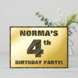 Invitación Con Relieve Metalizado Fiesta de cumpleaños número 4 — Texto con textura