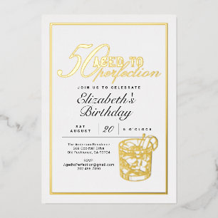 Invitación Con Relieve Metalizado Fiesta de cumpleaños número 50 Aged to Perfection