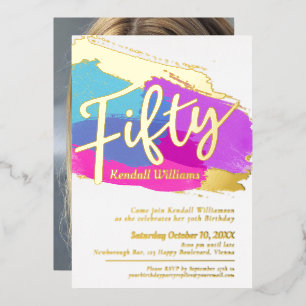 Invitación Con Relieve Metalizado Fiesta de cumpleaños número 50 arte abstracto con