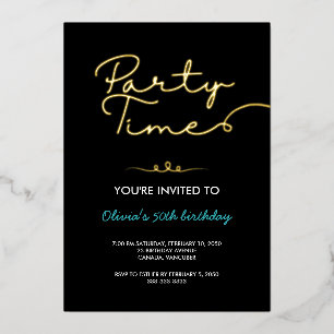 Invitación Con Relieve Metalizado Fiesta de cumpleaños número 50 Black Neat Golden S