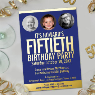 Invitación Con Relieve Metalizado Fiesta de cumpleaños número 50 círculos de foto de