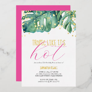 Invitación Con Relieve Metalizado Fiesta de cumpleaños número 50 con tema tropical