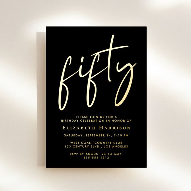 Invitación Con Relieve Metalizado Fiesta de cumpleaños número 50 de Chic Script (Subido por el creador)
