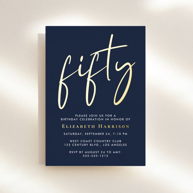 Invitación Con Relieve Metalizado Fiesta de cumpleaños número 50 de Chic Script (Subido por el creador)