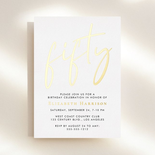 Invitación Con Relieve Metalizado Fiesta de cumpleaños número 50 de Chic Script (Subido por el creador)