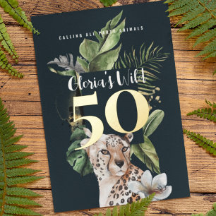 Invitación Con Relieve Metalizado Fiesta de cumpleaños número 50 de leopardo de la s