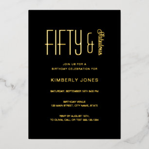 Invitación Con Relieve Metalizado Fiesta de cumpleaños número 50 de oro cincuenta y