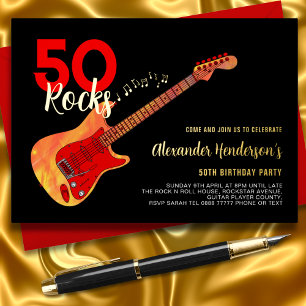 Invitación Con Relieve Metalizado Fiesta de cumpleaños número 50 de Rock and Roll Bl