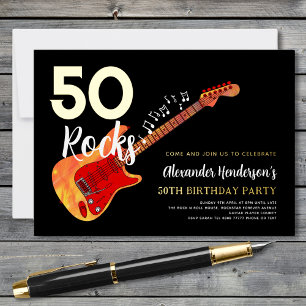 Invitación Con Relieve Metalizado Fiesta de cumpleaños número 50 de Rock and Roll do
