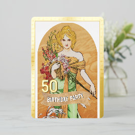Invitación Con Relieve Metalizado Fiesta de cumpleaños número 50, Diosa de la Primav