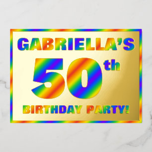 Invitación Con Relieve Metalizado Fiesta de cumpleaños número 50 — Divertido “50” co