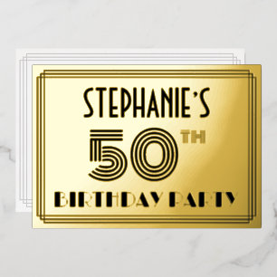 Invitación Con Relieve Metalizado Fiesta de cumpleaños número 50 — Estilo Art Déco “