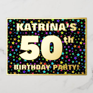 Invitación Con Relieve Metalizado Fiesta de cumpleaños número 50 — Patrón de estrell
