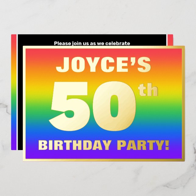 Invitación Con Relieve Metalizado Fiesta de cumpleaños número 50: Patrón divertido y (Anverso/Reverso)