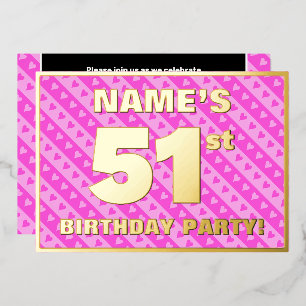 Invitación Con Relieve Metalizado Fiesta de cumpleaños número 51 — Corazones y rayas