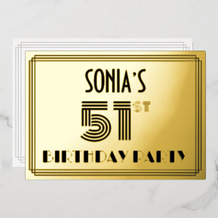 Invitación Con Relieve Metalizado Fiesta de cumpleaños número 51 — Estilo Art Déco “
