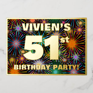 Invitación Con Relieve Metalizado Fiesta de cumpleaños número 51 — Fuegos artificial