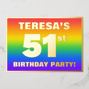 Invitación Con Relieve Metalizado Fiesta de cumpleaños número 51: Patrón de arcoíris