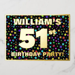 Invitación Con Relieve Metalizado Fiesta de cumpleaños número 51 — Patrón de estrell