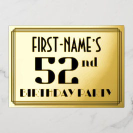 Invitación Con Relieve Metalizado Fiesta de cumpleaños número 52: Art Deco Look "52"