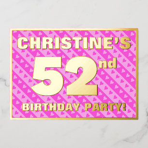 Invitación Con Relieve Metalizado Fiesta de cumpleaños número 52 — Corazones y rayas